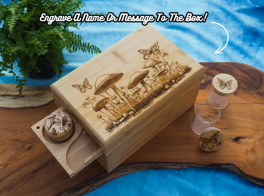 Custom Rolling Stash Box Kit, Real Wood Engraving, Butterfly Shroom, Smoke Box Gift Set