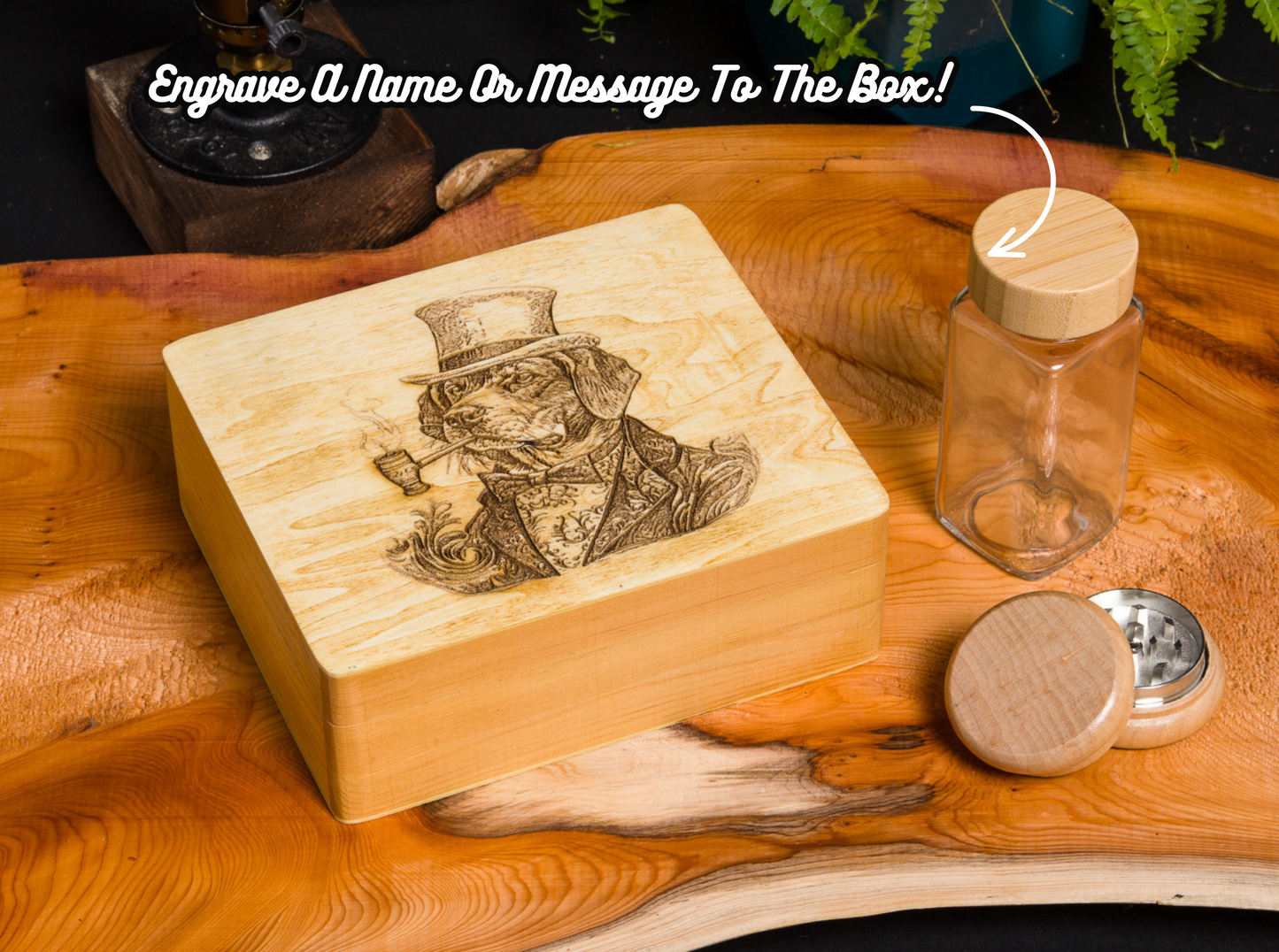 Custom Rolling Stash Box Kit, Real Wood Engraving, Top Hat, Smoke Box Gift Set