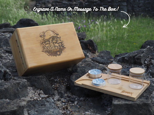 Rolling Stash Box Kit, Real Wood Engraving, One Shroom, Smoke Box Gift Set