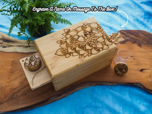 Custom Rolling Stash Box Kit, Real Wood Engraving, Bunch Of Shrooms, Smoke Box Gift Set