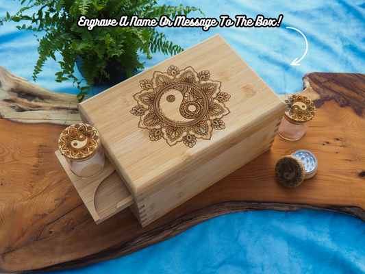 Custom Rolling Stash Box Kit, Real Wood Engraving, Yin & Yang, Smoke Box Gift Set