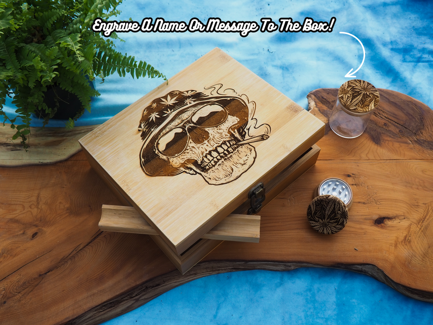 Custom Rolling Stash Box Kit, Real Wood Engraving, Skull Hat, Smoke Box Gift Set