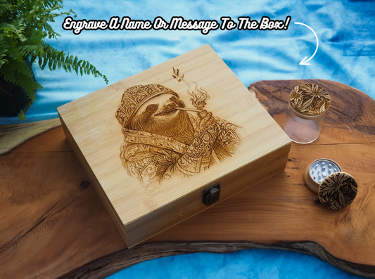 Custom Rolling Stash Box Kit, Real Wood Engraving, Smoking Sloth, Smoke Box Gift Set