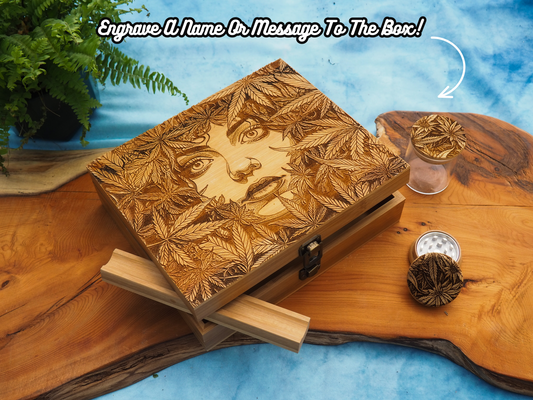 Custom Rolling Stash Box Kit, Real Wood Engraving, Weed Woman, Smoke Box Gift Set