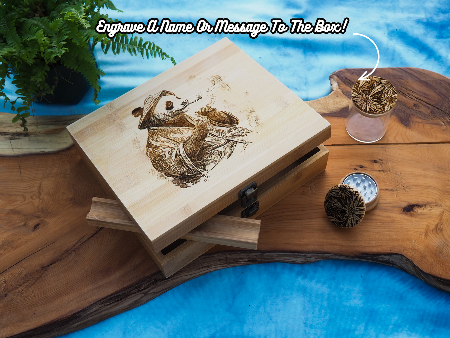 Custom Rolling Stash Box Kit, Real Wood Engraving, Smoking Panda, Smoke Box Gift Set