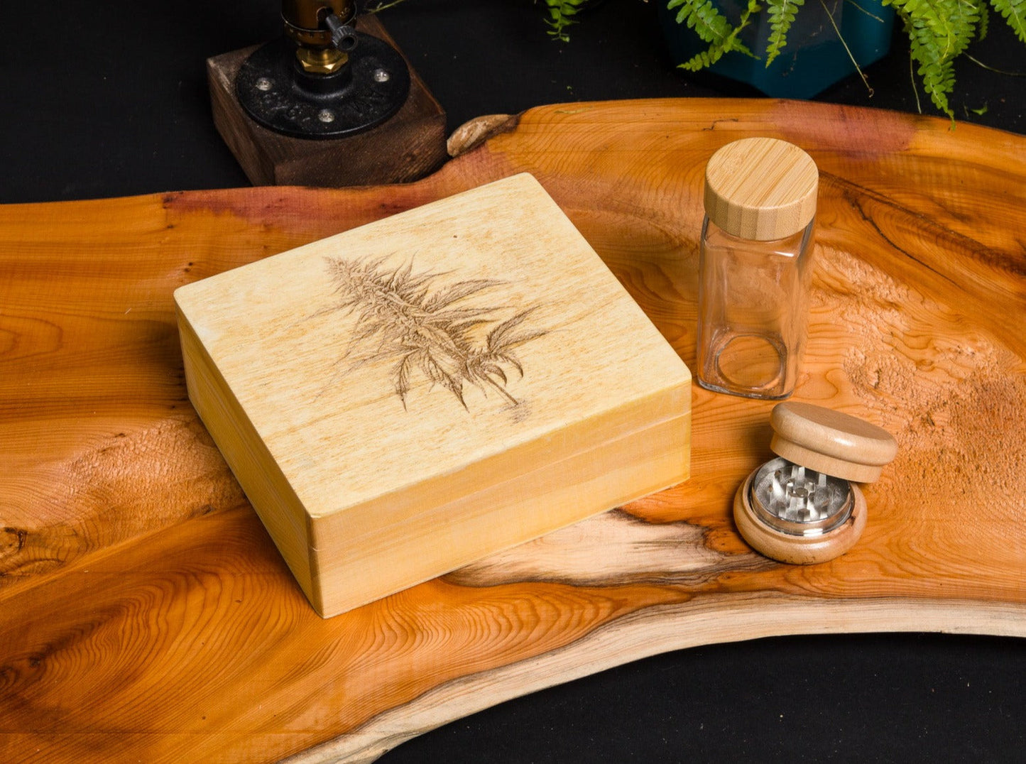 Custom Rolling Stash Box Kit, Real Wood Engraving, Top Hat, Smoke Box Gift Set