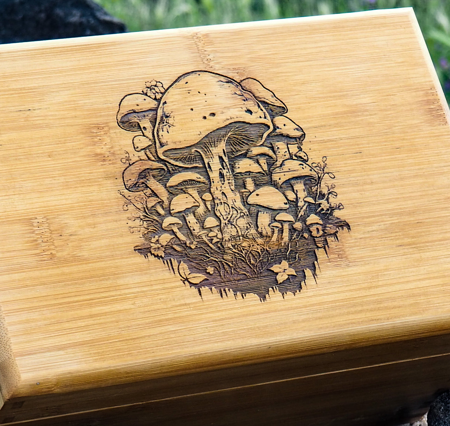 Rolling Stash Box Kit, Real Wood Engraving, One Shroom, Smoke Box Gift Set