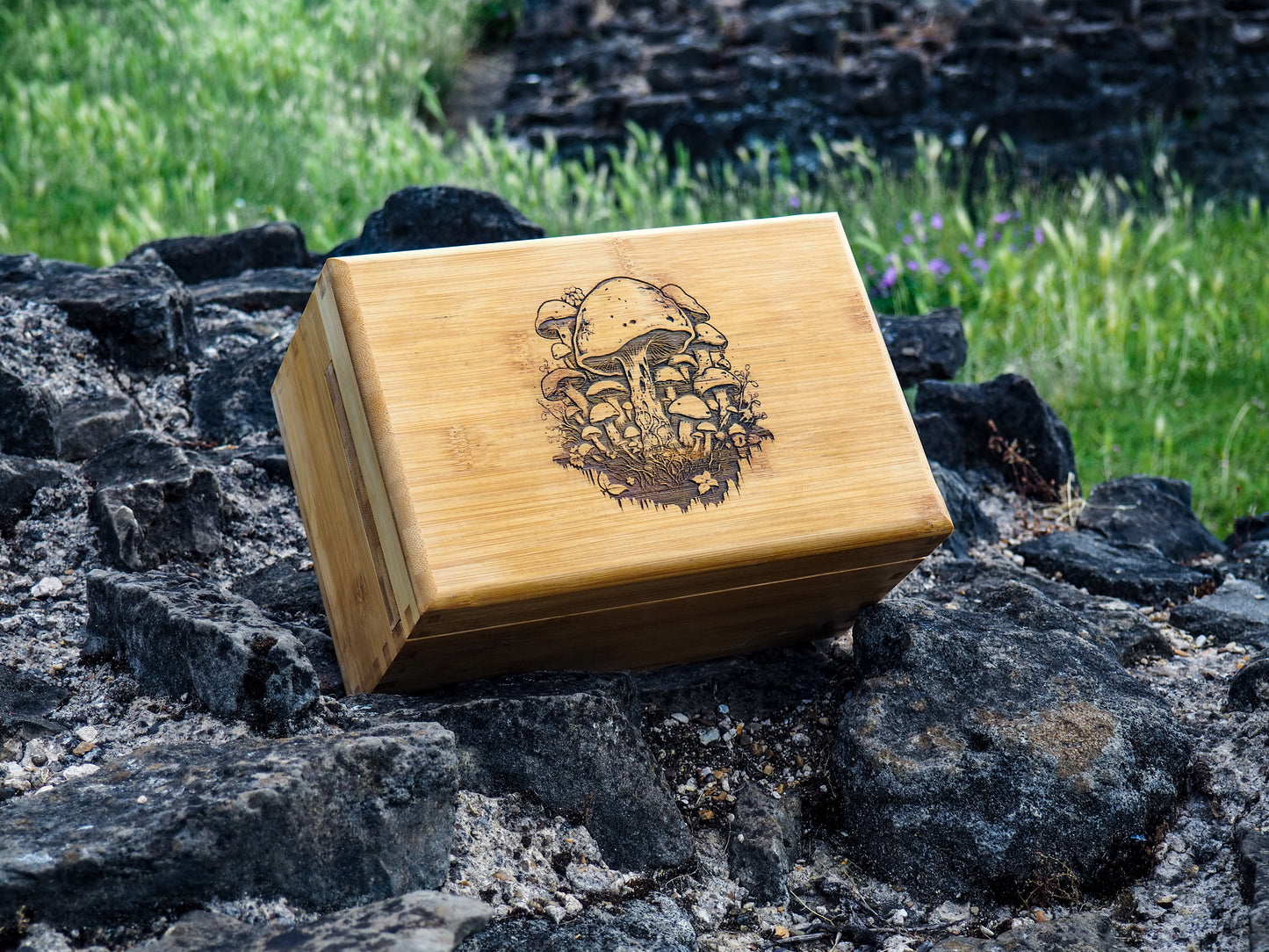 Rolling Stash Box Kit, Real Wood Engraving, One Shroom, Smoke Box Gift Set