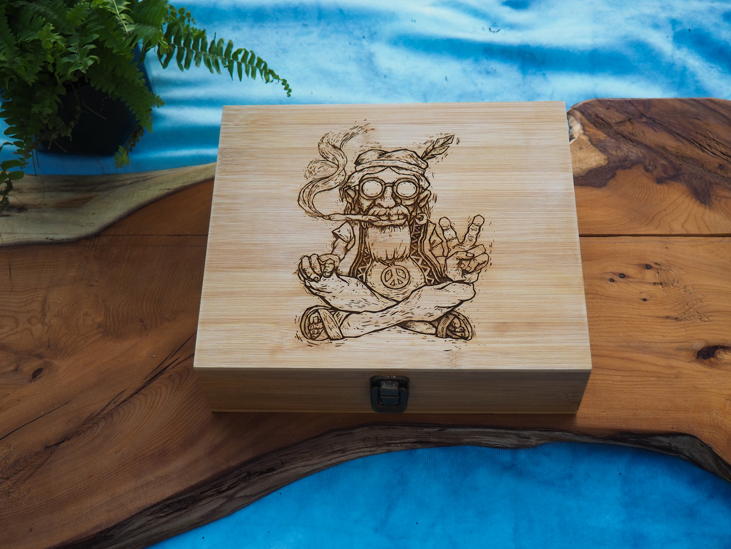 Custom Rolling Stash Box Kit, Real Wood Engraving, Smoking Hippy, Smoke Box Gift Set