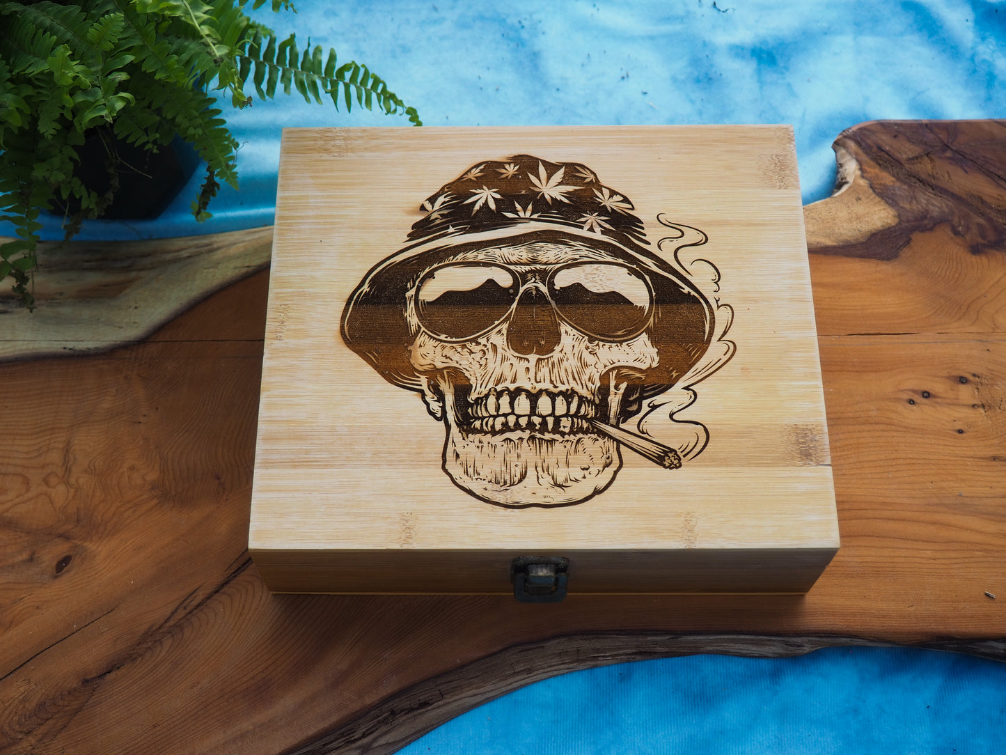 Custom Rolling Stash Box Kit, Real Wood Engraving, Skull Hat, Smoke Box Gift Set