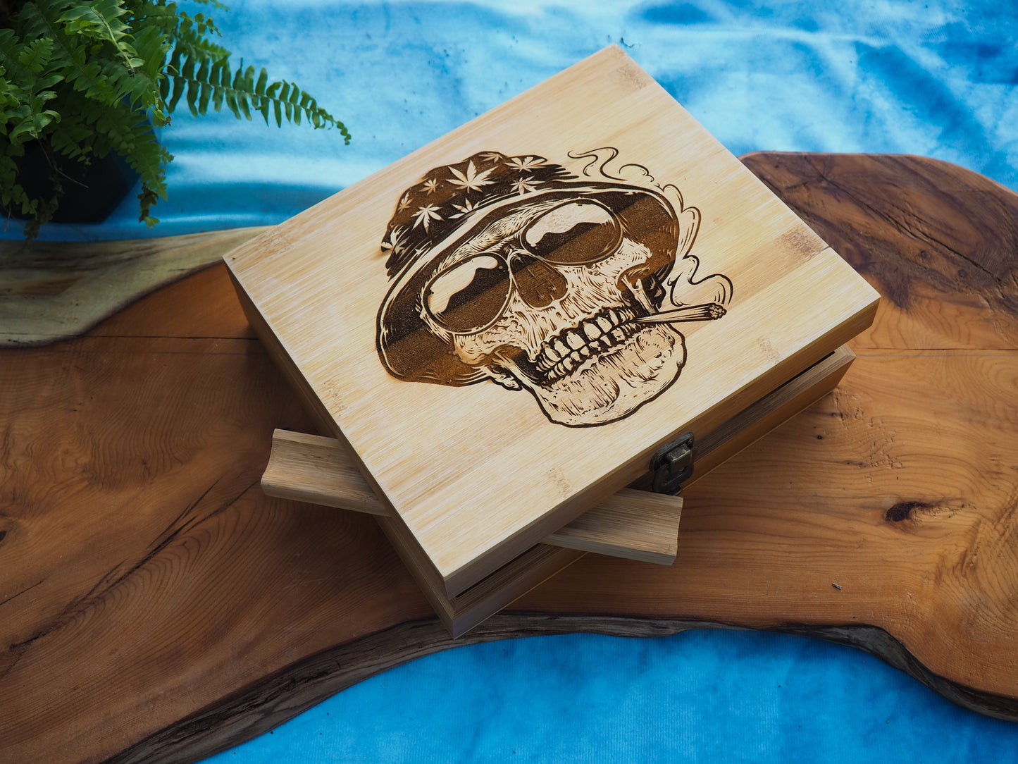 Custom Rolling Stash Box Kit, Real Wood Engraving, Skull Hat, Smoke Box Gift Set