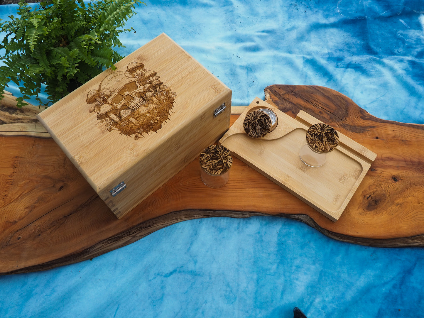 Custom Rolling Stash Box Kit, Real Wood Engraving, Shroom Skull, Smoke Box Gift Set