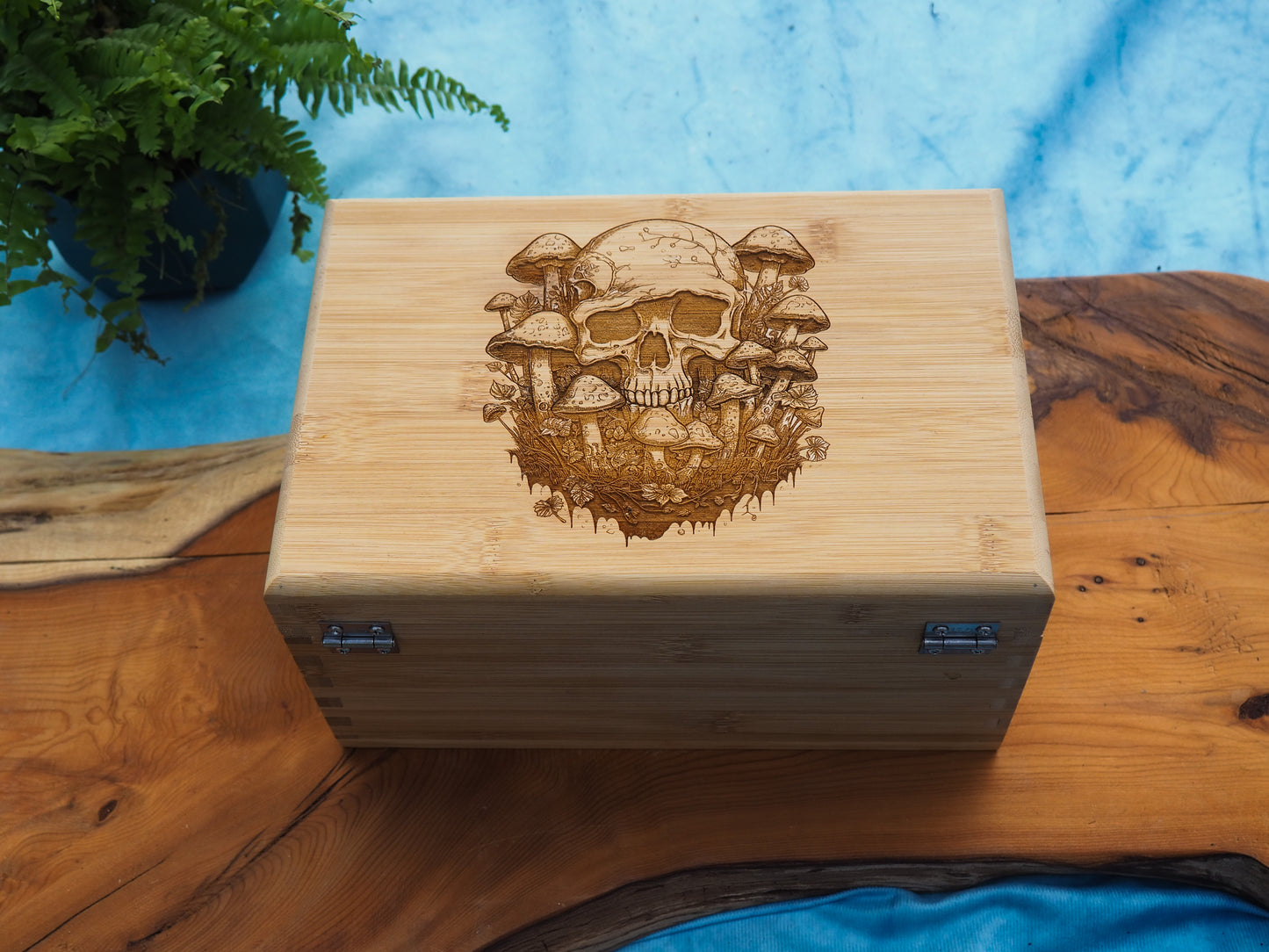 Custom Rolling Stash Box Kit, Real Wood Engraving, Shroom Skull, Smoke Box Gift Set